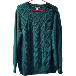 1X Joe Fresh Forest Green Cable Sweater with Button Collar